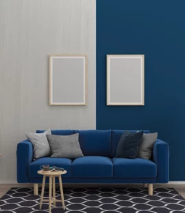 Salon d'un bel appartement dans un ton bleu gris