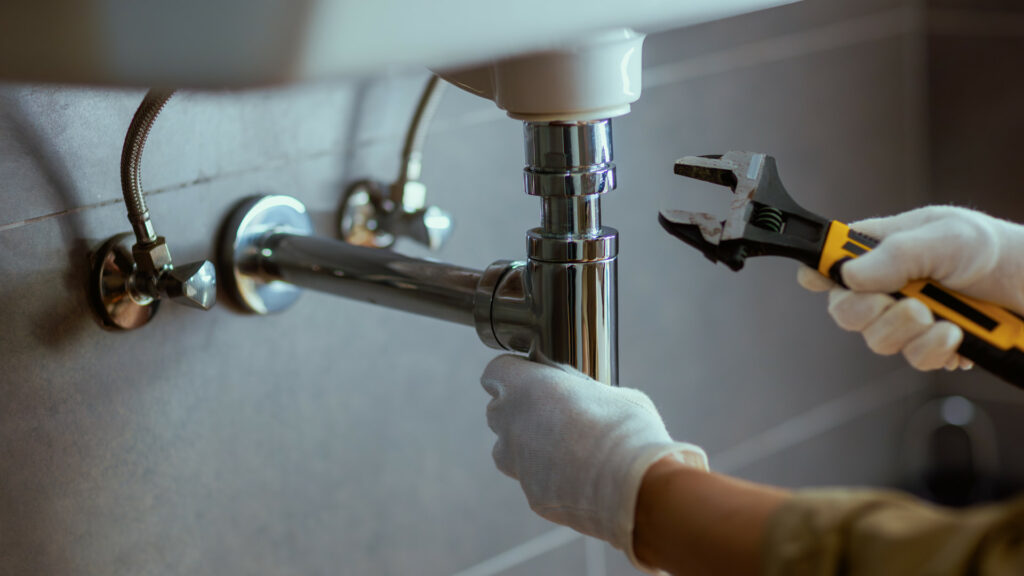 Plombier réparant un lavabo